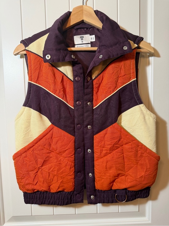 Anna Sui Other - Anna Sui 20th Anniversary Colorblock Puffer Vest Snap Front Lined Unisex XS